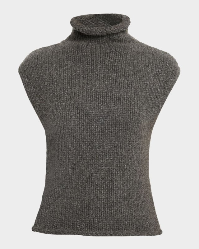 Sly Cap-Sleeve Turtleneck Cashmere Top
